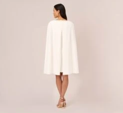 Adrianna Papell Structured Cape Sheath Dress In Ivory -Allure Attire 014237610 IVY Regular Back