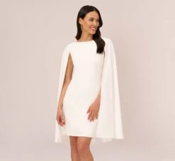 Adrianna Papell Structured Cape Sheath Dress In Ivory
