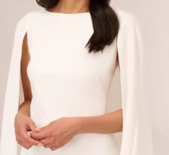 Adrianna Papell Structured Cape Sheath Dress In Ivory -Allure Attire 014237610 IVY Regular Detail