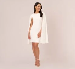 Adrianna Papell Structured Cape Sheath Dress In Ivory -Allure Attire 014237610 IVY Regular Front