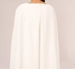 Adrianna Papell Structured Cape Sheath Dress In Ivory -Allure Attire 014237610 IVY Regular Lifestyle