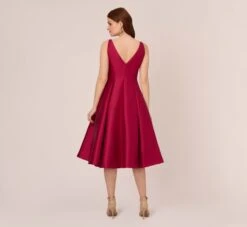 Adrianna Papell Sleeveless Mikado Fit And Flare Midi Dress With V-Back In Red Plum -Allure Attire 041899070 AP651 Regular Back