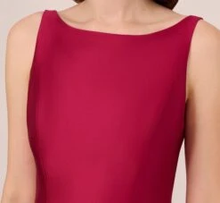 Adrianna Papell Sleeveless Mikado Fit And Flare Midi Dress With V-Back In Red Plum -Allure Attire 041899070 AP651 Regular Detail