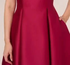 Adrianna Papell Sleeveless Mikado Fit And Flare Midi Dress With V-Back In Red Plum -Allure Attire 041899070 AP651 Regular Lifestyle