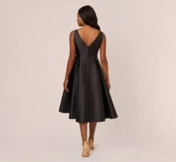 Adrianna Papell Sleeveless Mikado Fit And Flare Midi Dress With V-Back In Black -Allure Attire 041899070 BLK Regular Back
