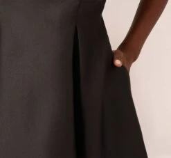 Adrianna Papell Sleeveless Mikado Fit And Flare Midi Dress With V-Back In Black -Allure Attire 041899070 BLK Regular Lifestyle