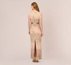 Adrianna Papell Floral Matelasse Gown In Blush Multi -Allure Attire 081903250 BLH Regular Back
