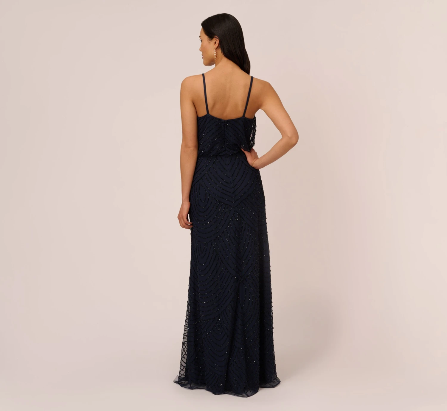 Adrianna Papell Art Deco Beaded Blouson Gown In Navy Black 4 Adrianna Papell Art Deco Beaded Blouson Gown In Navy Black - Image 4