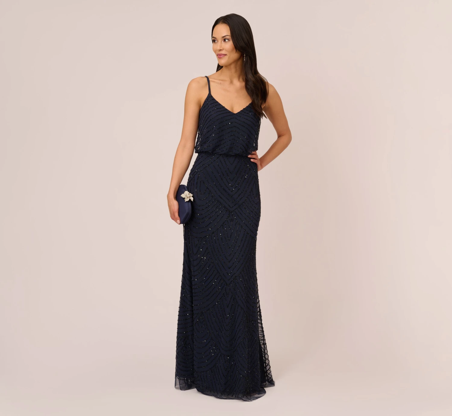 Adrianna Papell Art Deco Beaded Blouson Gown In Navy Black 2 Adrianna Papell Art Deco Beaded Blouson Gown In Navy Black - Image 2