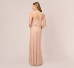 Adrianna Papell Art Deco Beaded Blouson Gown In Blush -Allure Attire 091866700 BLS Regular Back