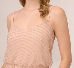 Adrianna Papell Art Deco Beaded Blouson Gown In Blush -Allure Attire 091866700 BLS Regular Detail