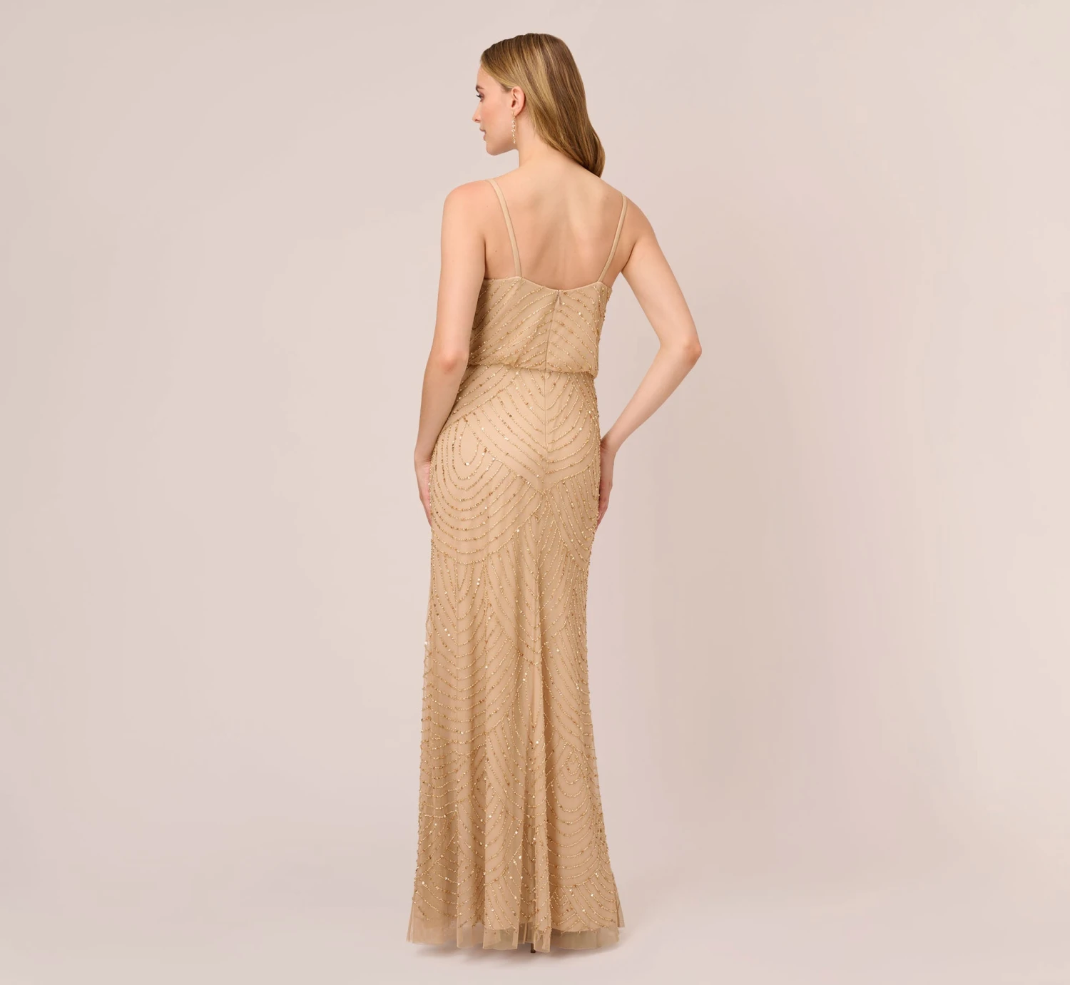 Adrianna Papell Art Deco Beaded Blouson Gown In Champ Gold 4 Adrianna Papell Art Deco Beaded Blouson Gown In Champ Gold - Image 4