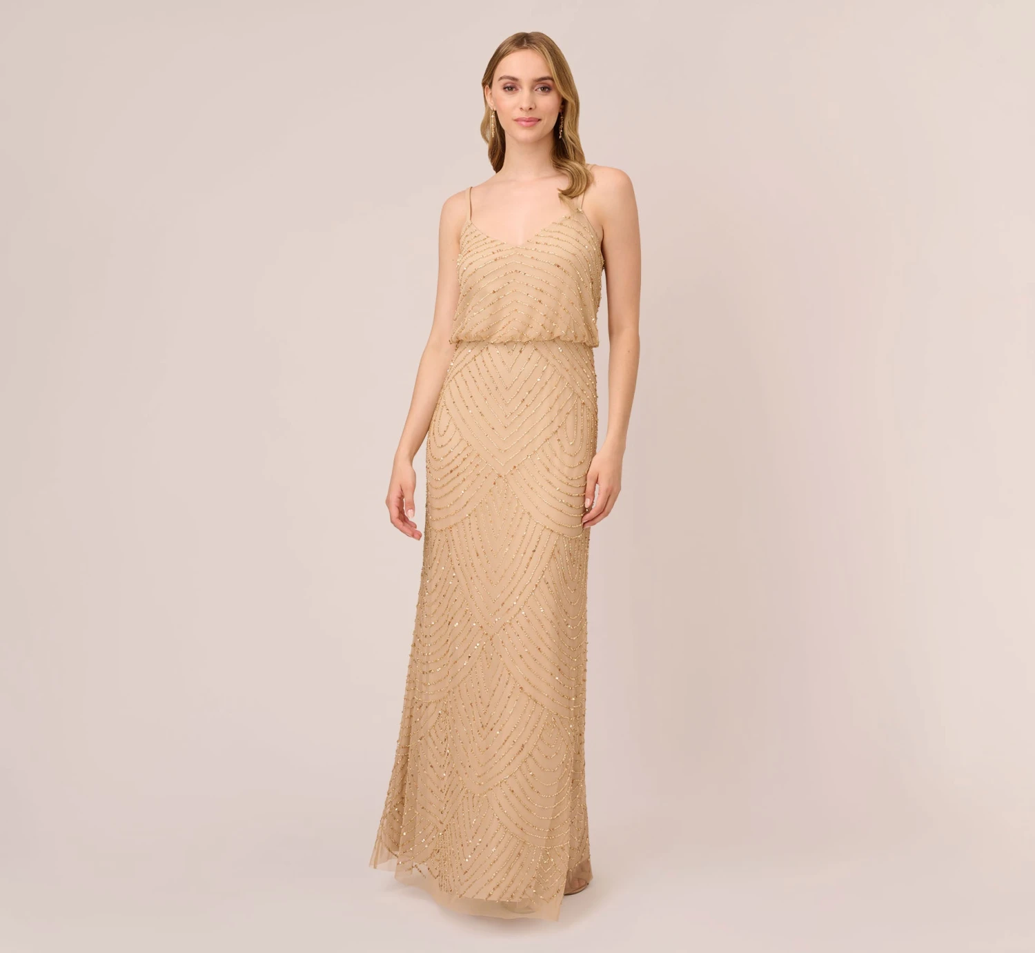 Adrianna Papell Art Deco Beaded Blouson Gown In Champ Gold 1 Adrianna Papell Art Deco Beaded Blouson Gown In Champ Gold