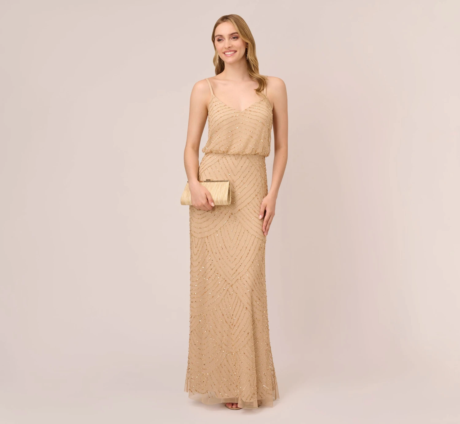 Adrianna Papell Art Deco Beaded Blouson Gown In Champ Gold 2 Adrianna Papell Art Deco Beaded Blouson Gown In Champ Gold - Image 2