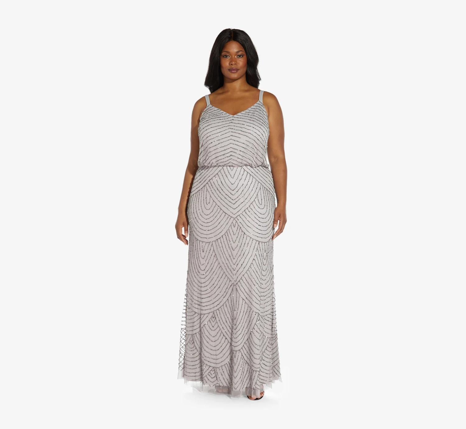 Adrianna Papell Plus Size Art Deco Beaded Blouson Gown In Bridal Silver 3 Adrianna Papell Plus Size Art Deco Beaded Blouson Gown In Bridal Silver - Image 3