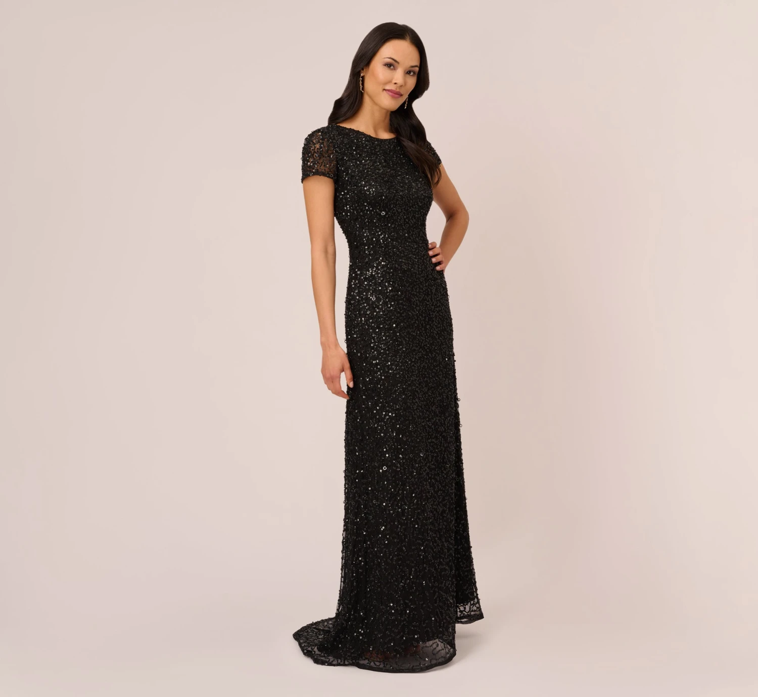 Adrianna Papell Scoop Back Sequin Gown In Black 1 Adrianna Papell Scoop Back Sequin Gown In Black
