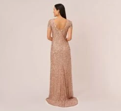 Adrianna Papell Scoop Back Sequin Gown In Rose Gold -Allure Attire 091874600 AA958 Regular Back
