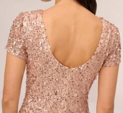 Adrianna Papell Scoop Back Sequin Gown In Rose Gold -Allure Attire 091874600 AA958 Regular Lifestyle