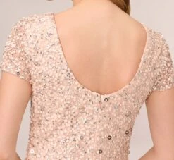 Adrianna Papell Scoop Back Sequin Gown In Blush -Allure Attire 091874600 BLS Regular Lifestyle