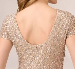 Adrianna Papell Scoop Back Sequin Gown In Champagne -Allure Attire 091874600 CHA Regular Lifestyle