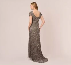 Adrianna Papell Scoop Back Sequin Gown In Lead -Allure Attire 091874600 LED Regular Back