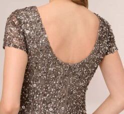 Adrianna Papell Scoop Back Sequin Gown In Lead -Allure Attire 091874600 LED Regular Lifestyle