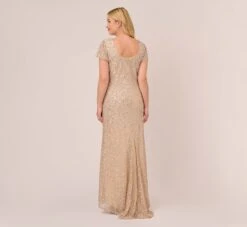 Adrianna Papell Plus Size Scoop Back Sequin Gown In Champagne -Allure Attire 091874601 CHA Plus Back