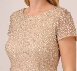 Adrianna Papell Plus Size Scoop Back Sequin Gown In Champagne -Allure Attire 091874601 CHA Plus Detail