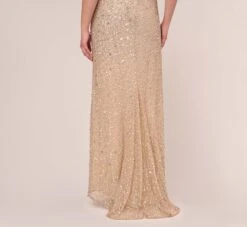 Adrianna Papell Plus Size Scoop Back Sequin Gown In Champagne -Allure Attire 091874601 CHA Plus Lifestyle