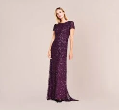 Adrianna Papell Scoop Back Sequin Gown In Cabernet -Allure Attire 09187460 AD605 Regular Alternate