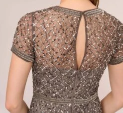 Adrianna Papell Cap Sleeve Beaded Gown In Lead -Allure Attire 091904940 LED Regular Lifestyle