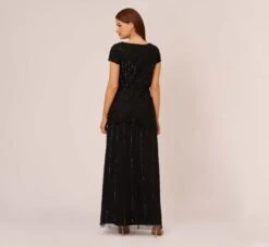 Adrianna Papell Short Sleeve Blouson Beaded Gown In Black -Allure Attire 191906600 AA002 Regular Back