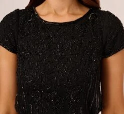 Adrianna Papell Short Sleeve Blouson Beaded Gown In Black -Allure Attire 191906600 AA002 Regular Detail
