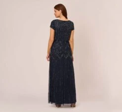 Adrianna Papell Short Sleeve Blouson Beaded Gown In Navy -Allure Attire 191906600 NAV Regular Back