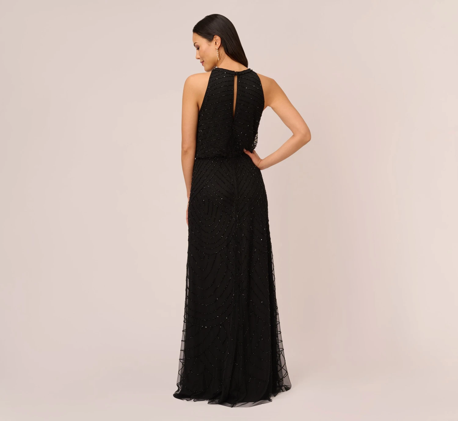 Adrianna Papell Art Deco Beaded Blouson Dress With Halter Neckline In Black Black 4 Adrianna Papell Art Deco Beaded Blouson Dress With Halter Neckline In Black Black - Image 4