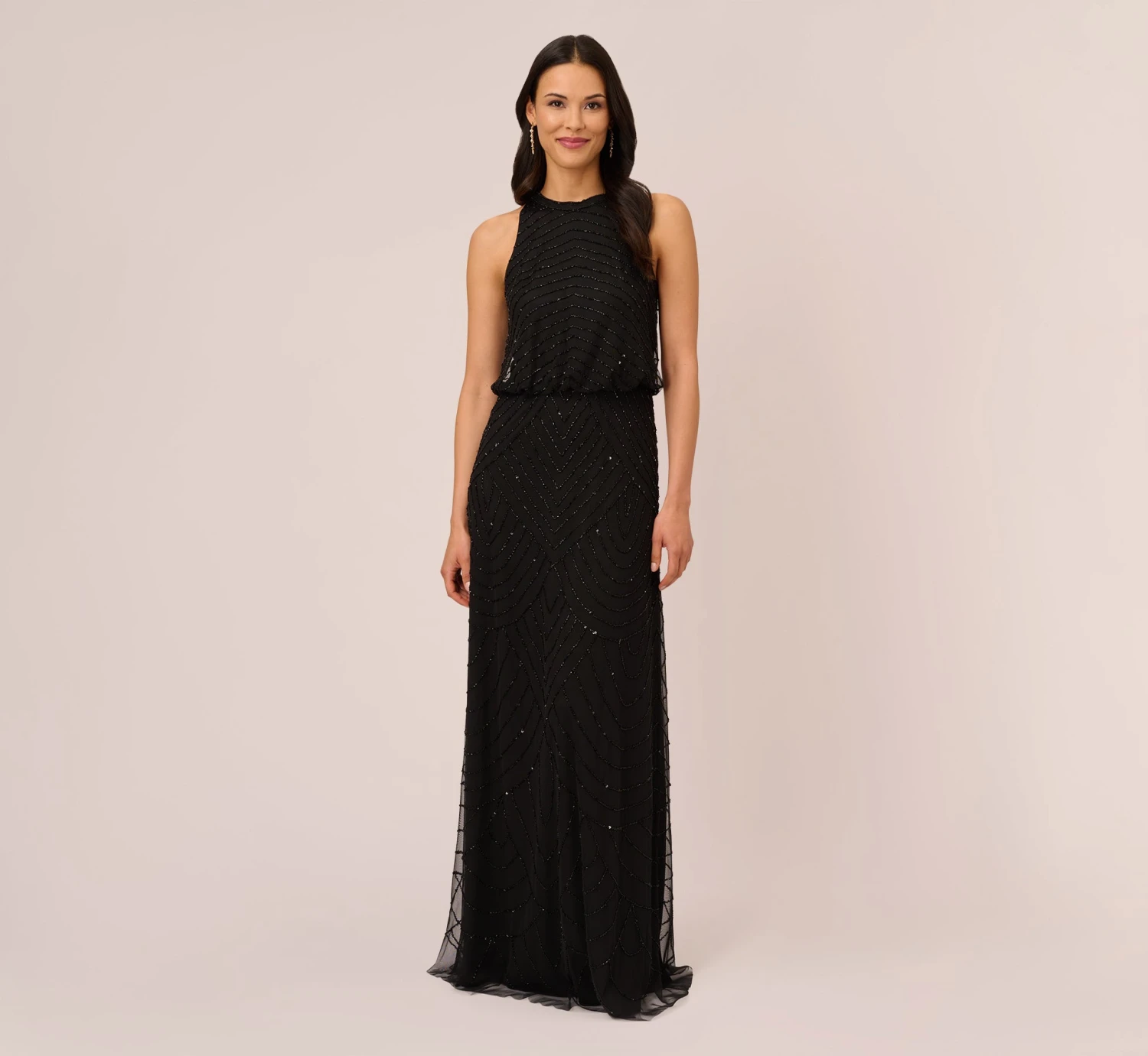 Adrianna Papell Art Deco Beaded Blouson Dress With Halter Neckline In Black Black 2 Adrianna Papell Art Deco Beaded Blouson Dress With Halter Neckline In Black Black - Image 2
