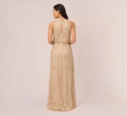 Adrianna Papell Art Deco Beaded Blouson Dress With Halter Neckline In Nude 9 Adrianna Papell Art Deco Beaded Blouson Dress With Halter Neckline In Nude -Allure Attire 191914100 NUD Regular Back