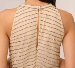 Adrianna Papell Art Deco Beaded Blouson Dress With Halter Neckline In Nude 10 Adrianna Papell Art Deco Beaded Blouson Dress With Halter Neckline In Nude -Allure Attire 191914100 NUD Regular Lifestyle