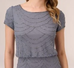 Adrianna Papell Short Sleeve Beaded Blouson Gown In Dusty Blue -Allure Attire 191916100 AA463 Regular Detail