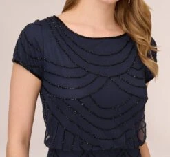 Adrianna Papell Short Sleeve Beaded Blouson Gown In Navy Black -Allure Attire 191916100 AI410 Regular Detail