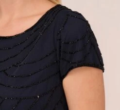 Adrianna Papell Plus Size Short Sleeve Beaded Blouson Gown In Navy Black -Allure Attire 191916101 AI410 Plus Detail