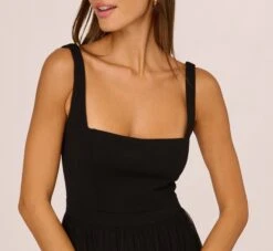 Sleeveless Midi Dress With Square Neck And Tiered Skirt In Black -Allure Attire ADAE211188 AA002 Regular Detail