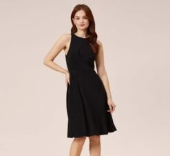 Adrianna Papell Matte Stretch Jersey Fit And Flare Short Halter Dress In Black