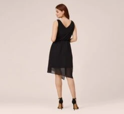 Adrianna Papell Asymmetrical Draped Dress In Black -Allure Attire AP1D102595 AA002 Regular Back