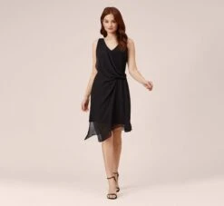 Adrianna Papell Asymmetrical Draped Dress In Black -Allure Attire AP1D102595 AA002 Regular Front