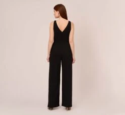 Adrianna Papell Sleeveless Tailored Jumpsuit With Wide Leg In Black -Allure Attire AP1D102818 AA002 Regular Back