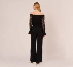 Adrianna Papell Black Off The Shoulder Crepe Jumpsuit With Lace Bodice In Black -Allure Attire AP1D102882 AA002 Regular Back