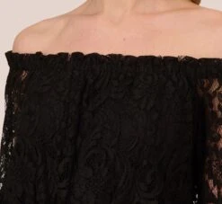 Adrianna Papell Black Off The Shoulder Crepe Jumpsuit With Lace Bodice In Black -Allure Attire AP1D102882 AA002 Regular Detail