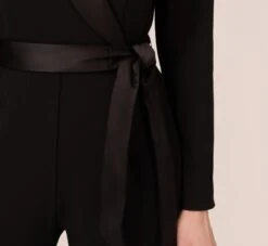 Adrianna Papell Long Sleeve Crepe Jumpsuit With Tuxedo Collar In Black -Allure Attire AP1D102894 AA002 Regular Lifestyle