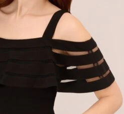 Adrianna Papell Jersey Banded Ruffled Jumpsuit With Cold Shoulder In Black -Allure Attire AP1D102998 AA002 Regular Detail